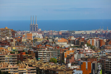 Aerial view of beautiful Barcelona city in Spain.