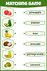 Matching game for kids. Connect picture and words. Educational worksheet for children.