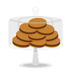 Set of cakes. Sponge cookies on glass stand. Isolated on white background. Vector illustration.