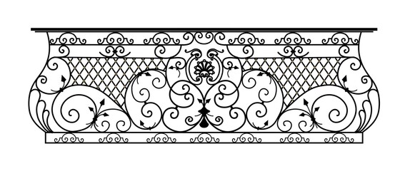 SKETCH of forged metal elements with antique ornaments. Artistic forging belongs to the category of handwork. set of decorative curl borders on white background. BALCONY