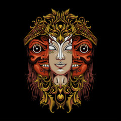 Illustration of Javanese mask with gold ornament
