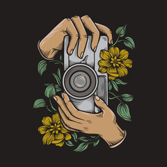 illustration of holding a vintage camera