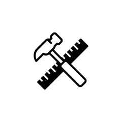 HAMMER RULER LOGO DESIGN ICON VECTOR OF BLACK COLOUR IN THE WHITE BACKGROUND