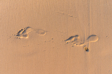 Traces of bare female feet in the sand