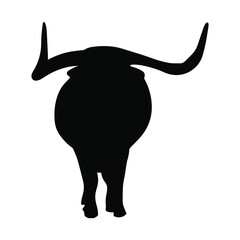 Vector silhouette of a bull. Pet. Silhouette of cattle. The animal stands waiting. Wild bull 2021. Vector print of an animal with long horns.