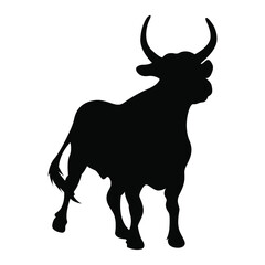 Vector silhouette of a bull. Pet. Silhouette of cattle. The animal is waiting. Wild bull 2021, rodeo. Vector print of an animal with horns.