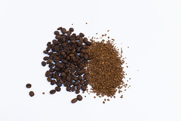 cereal and ground coffee on a white background