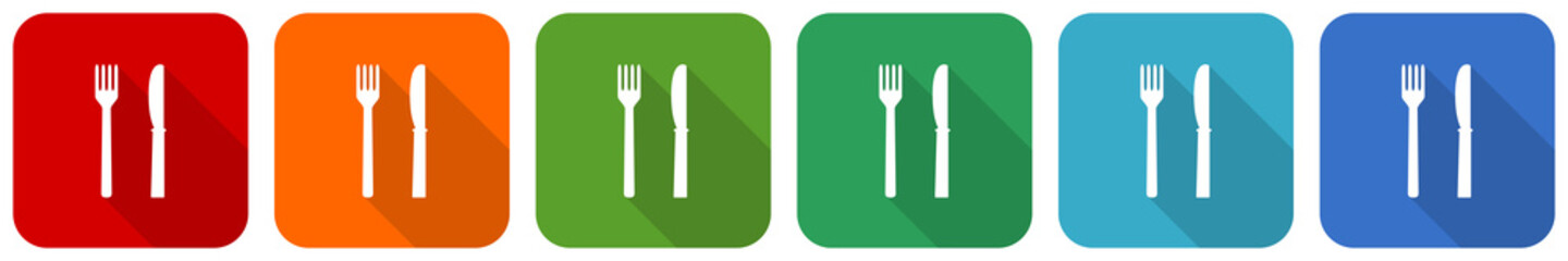 Eat icon set, flat design vector illustration in 6 colors options for webdesign and mobile applications