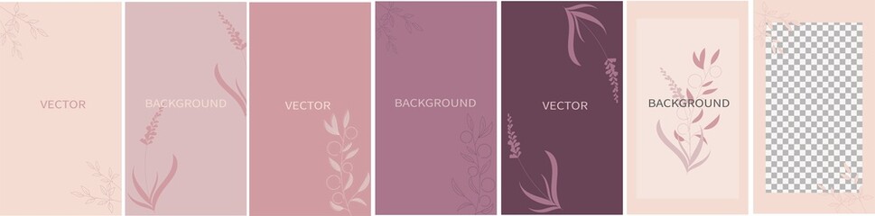 Obraz premium Set of vector abstract backgrounds with copy space for text. Design for social media, story, card, invitation, feed post. Doodle style.