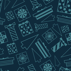 Vector blue geometric gift dark seamless pattern
