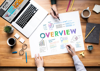 Business overview or outlook of goal and plan conceptss.Teamwork working with marketing strategy
