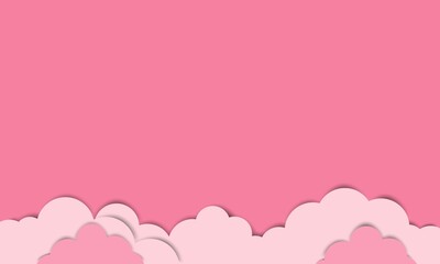 Pink Sky with Clouds. valentines Cartoon Background. Bright Illustration for Design.