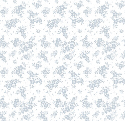 Floral pattern. Pretty flowers on white background. Printing with small gray flowers. Ditsy print. Seamless vector texture. Spring bouquet. - obrazy, fototapety, plakaty
