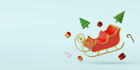Merry Christmas and Happy New Year, Christmas sleigh with decoration, 3d rendering