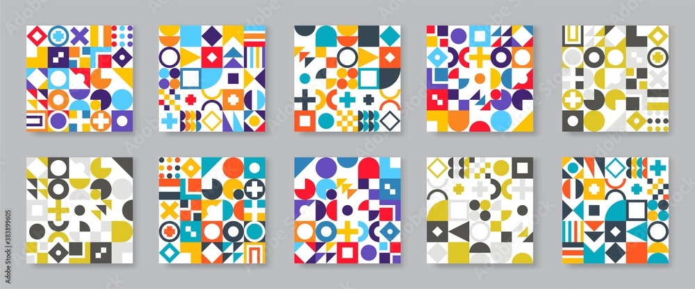 Poster abstract geometric colorful vector background set in bauhaus style
