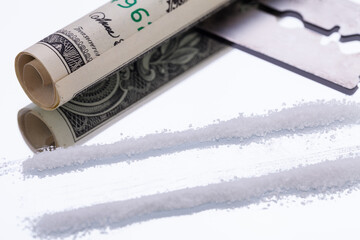 cocaine lines on mirror with razor blade drugs objects