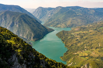 Naklejka na ściany i meble Perucac lake and river Drina from Tara mountain in Serbia