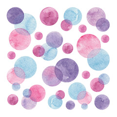 Cute hand drawn watercolor abstract circle shapes. Seamless pattern for web design, wrapping paper, greeting card. Isolated on white background.