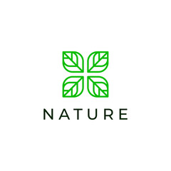 leaf logo design modern simple vector with green color and white background