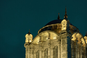 Old dome of the mosque building under the night sky of Istanbul