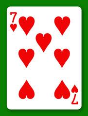 7 Seven of Hearts playing card with clipping path to remove background and shadow