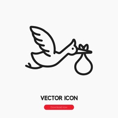 stork icon vector. Linear style sign for mobile concept and web design. stork symbol illustration. Pixel vector graphics - Vector.