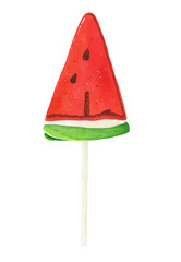 Watermelon lollipop isolated on white background.