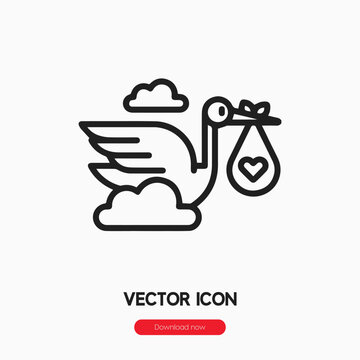stork icon vector. Linear style sign for mobile concept and web design. stork symbol illustration. Pixel vector graphics - Vector.