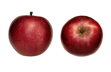 Dark red juicy sweet country apple isolated on white background, cut out, close up