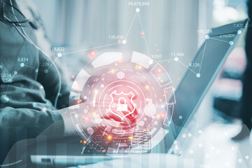 Woman hackers hack security codes to connect online business information via laptop