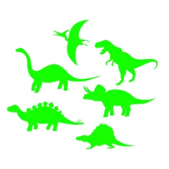 Lichtdoorlatende gordijnen Dinosaurussen dinosaurus silhouetten set, vectorillustratie
