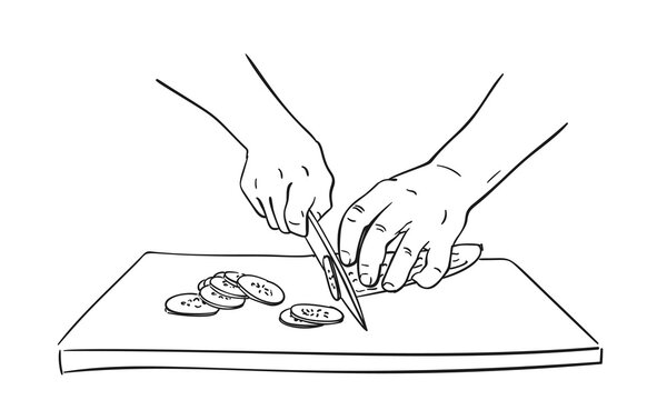 hands cutting cucumber on cutting board clip art preview