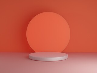 Scene with podium for mock up presentation in pink color and minimalism style with copy space, 3d render abstract background