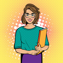 Young woman in pop art style. Background in comic style retro pop art. Illustration for print advertising and web.