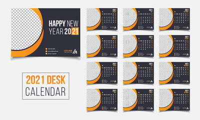 2021 Desk Calendar Template, 12 Months Included with Cover