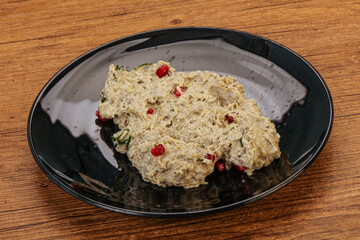 Vagan dietary cusine - mutabal with granet seeds