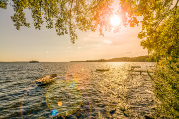 Ploen, Germany (German: Plön). The Great Ploen Lake (German: Großer Plöner See). View on a sunny late summer day.