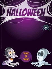 Cartoon Halloween vampire,ghost and spider