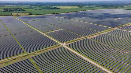 Solar panels in aerial view