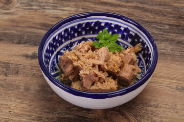 Canned tuna fish in the bowl
