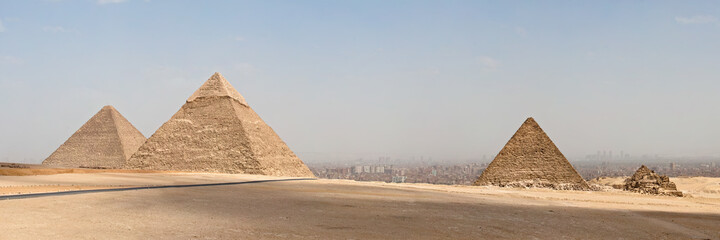 Fototapeta na wymiar Panorama of the Giza Pyramids, Cairo, Egypt