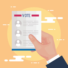 election day hand holding vote presidents paper vector design