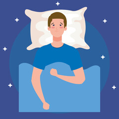 insomnia man on bed with pillow vector design