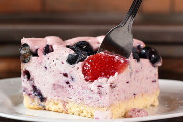 Cold cheesecake with blueberry and strawberry