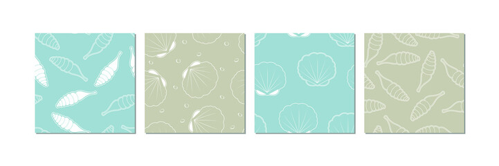 Seamless pattern set with images of cute seashells in neutral colors. marine theme in minimal scandinavian style - vector illustration, eps