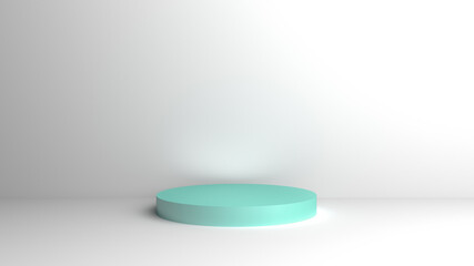 green podium in white room, product presentation pedestal 3D rendering.