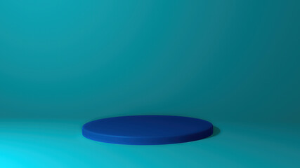 Blue cylinder podium in red blue, product presentation pedestal. Background 3D rendering.