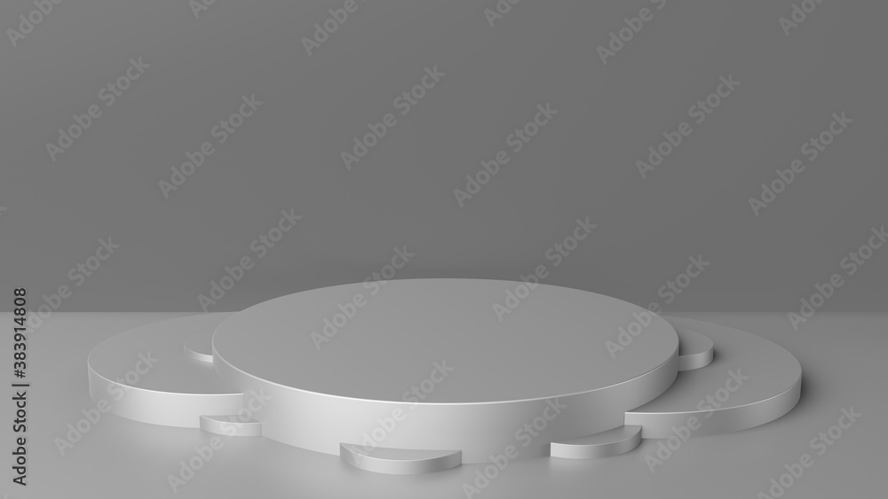 Poster blank product shelf standing backdrop. 3d rendering. empty podium or pedestal display cylinder stand