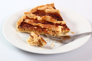 Shoofly Tart with Golden Syrup Filling. Isolated on white background.