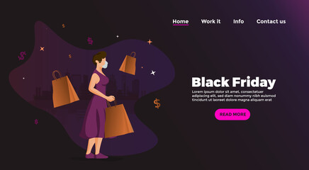 Concept of website on shopping theme, Black friday online Sale. Illustration for shopping website and web page design.